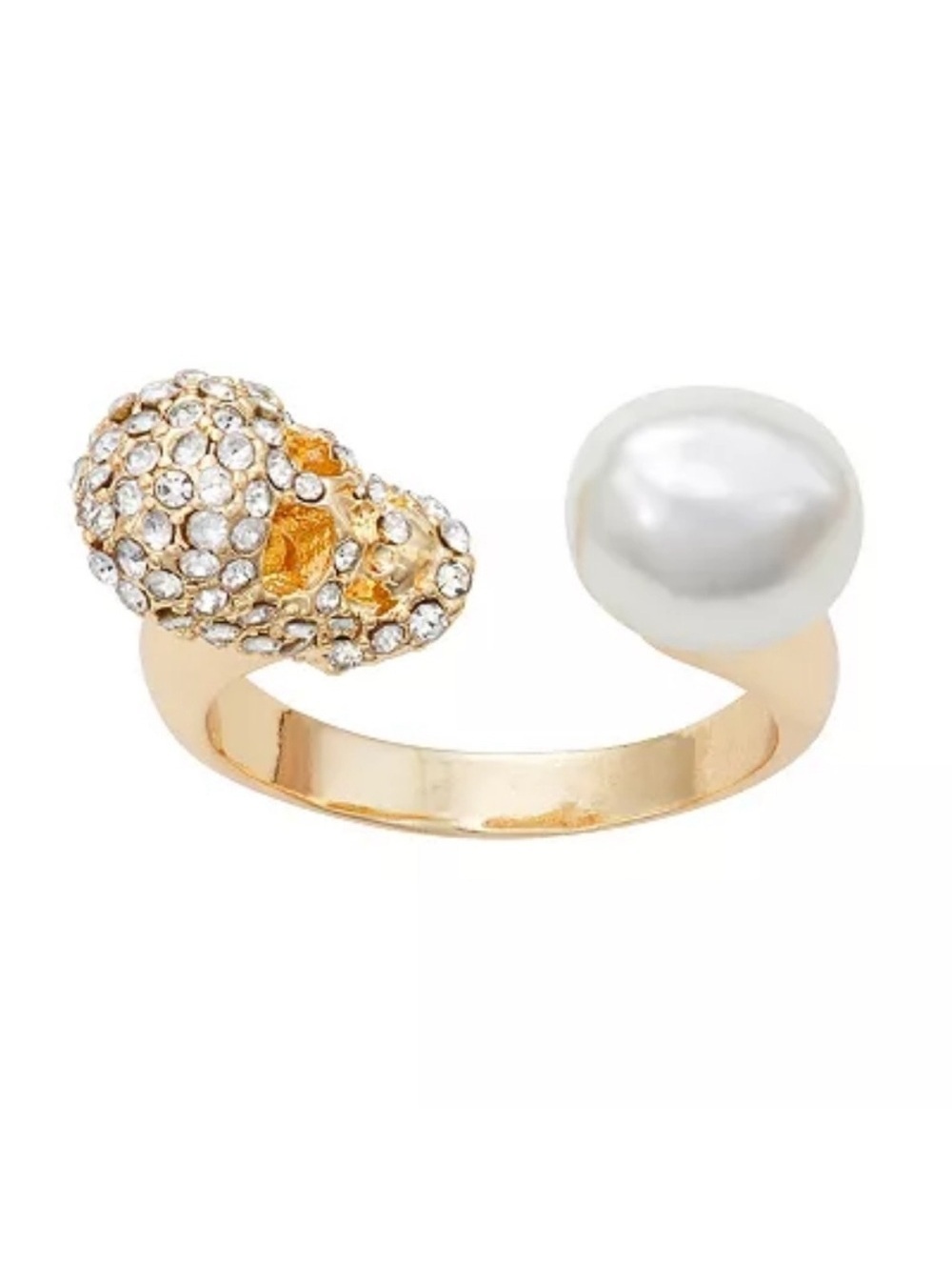 Simply Vera Vera Wang Gold Tone Crystal Skull Faux Pearl Ring Size 8 NEW